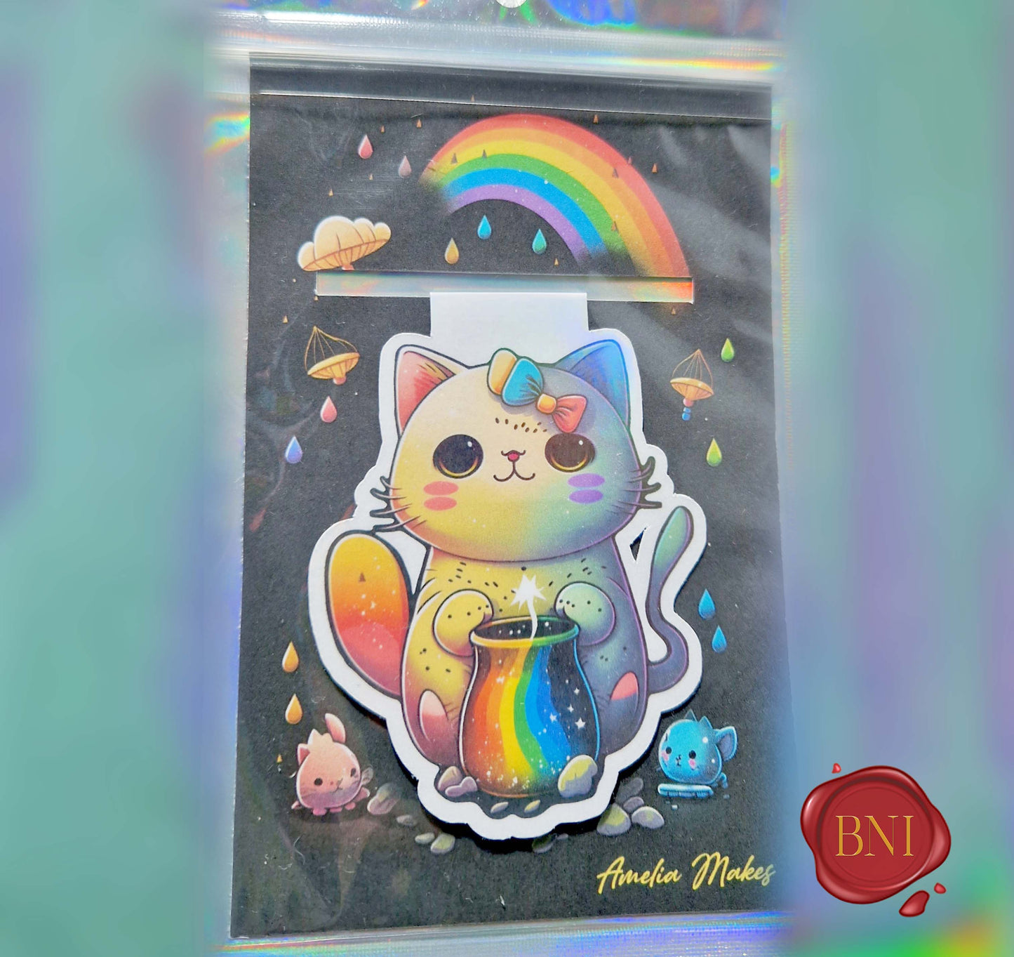 Magnetic bookmark - Dark rainbow kitty