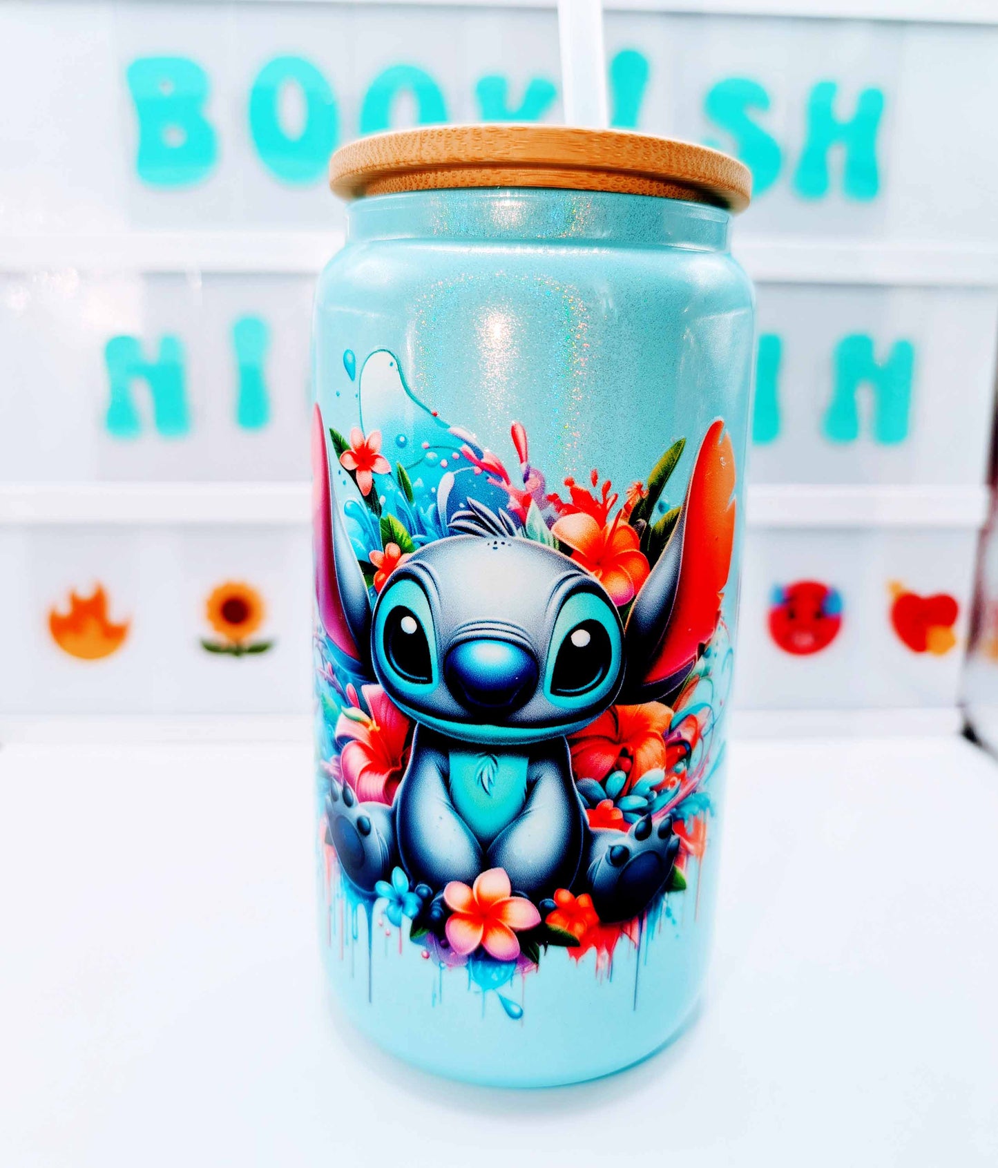 Glass cup - Sparkly blue - Alien design