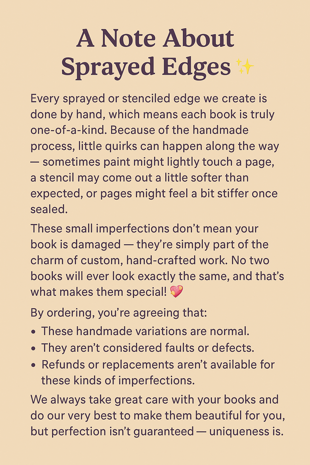 Custom sprayed edges -  DEPOSIT ONLY